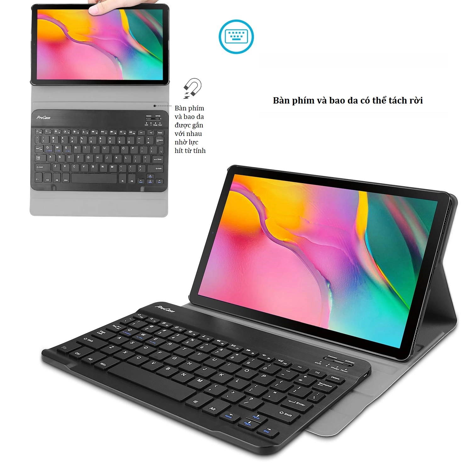 Bàn phím bluetooth Samsung T515, T510, Galaxy Tab A 10.1 (2019), kèm bao da Bàn phím bluetooth Samsung T515, T510, Galaxy Tab A 10.1 (2019), kèm bao da