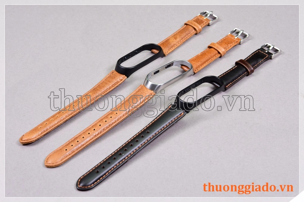 Dây đeo tay thay thế cho Mi Band 4 (chất liệu da bò, khóa giữ máy thông minh)