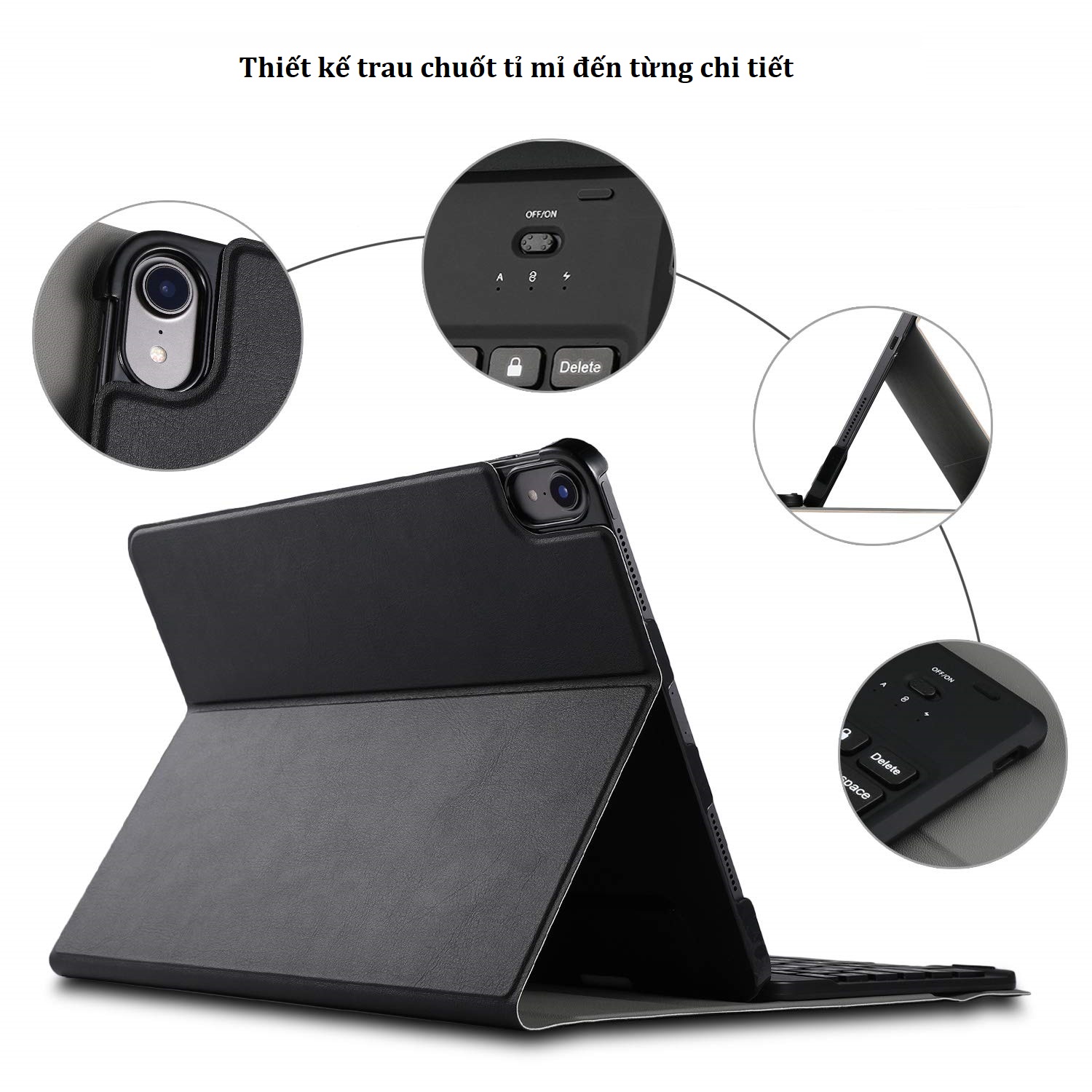 Bàn phím bluetooth iPad Pro 11 inch, kèm bao da, có ngăn đựng bút