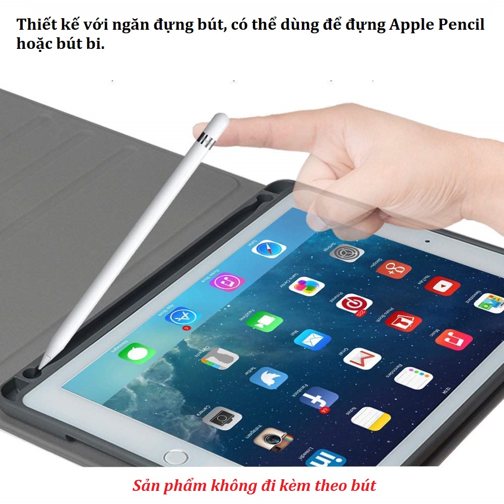 Bàn phím bluetooth iPad Pro 12.9 (2018), kèm bao da, có ngăn đựng bút