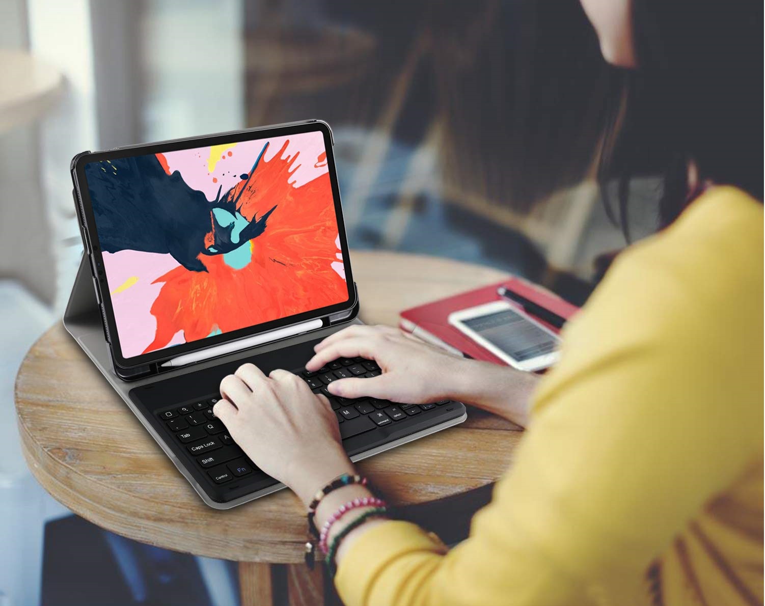 Bàn phím bluetooth iPad Pro 12.9 (2018), kèm bao da, có ngăn đựng bút