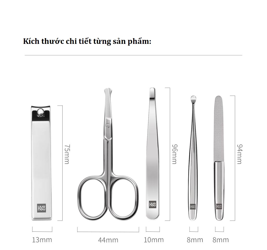 Bộ cắt móng tay Xiaomi Huohou 5 trong 1 (inox 304 và kèm bao đựng)