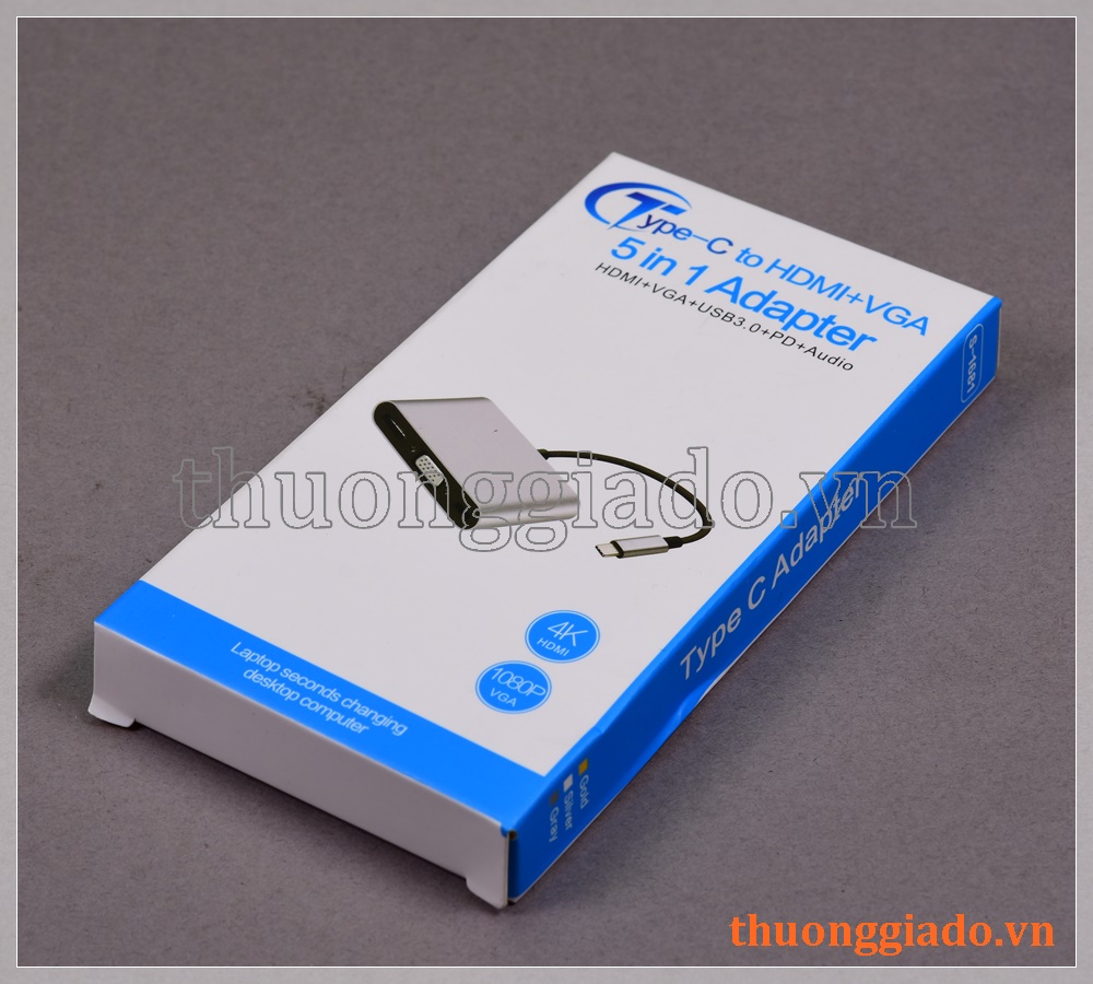 Cáp chuyển đổi USB Type-C sang HDMI/VGA/USB 3.0/PD+AUDIO (5 trong 1)