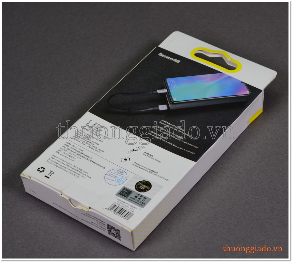 Cáp sạc usb-c cho Huawei loại ngắn (hỗ trợ sạc nhanh, max 5A) hiệu Baseus