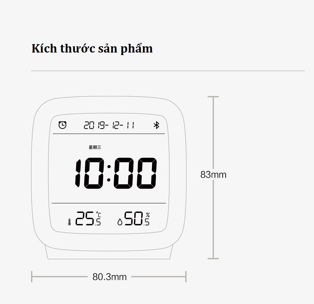 Đồng hồ báo thức Xiaomi Qingping CGD1 (kết nối Mihome, báo nhiệt độ, độ ẩm)