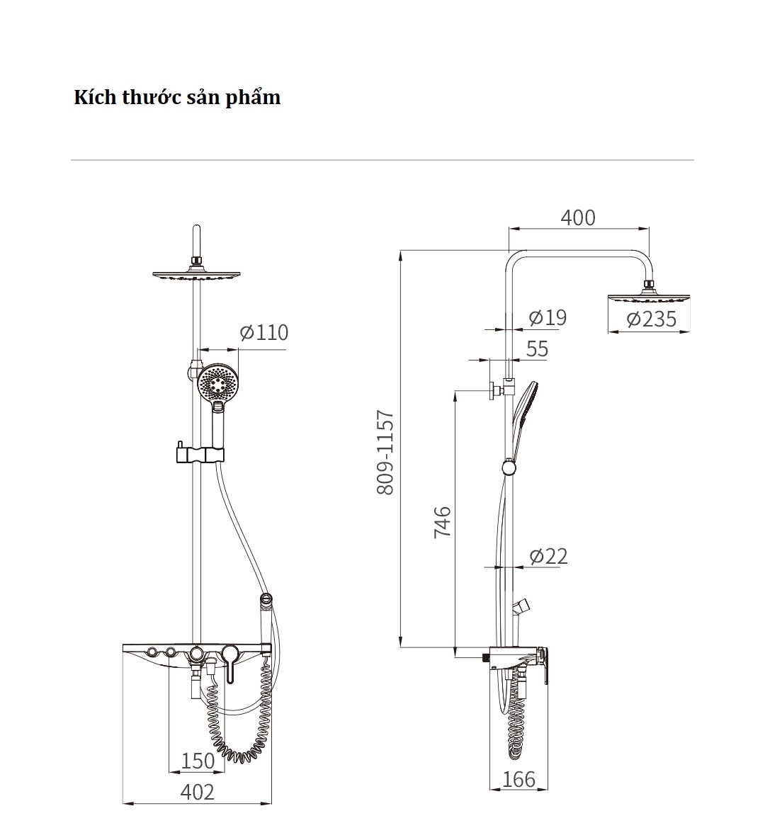 Sen cây tắm đứng Xiaomi diiib DXYLY006 màu đen