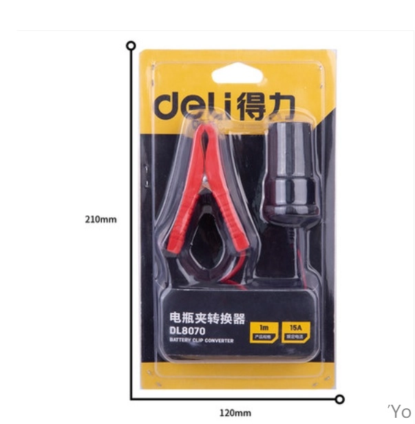 Dây kẹp đầu ắc quy chuyển đổi sang cổng cắm tẩu ô tô (deli DL8070,1m,15A)
