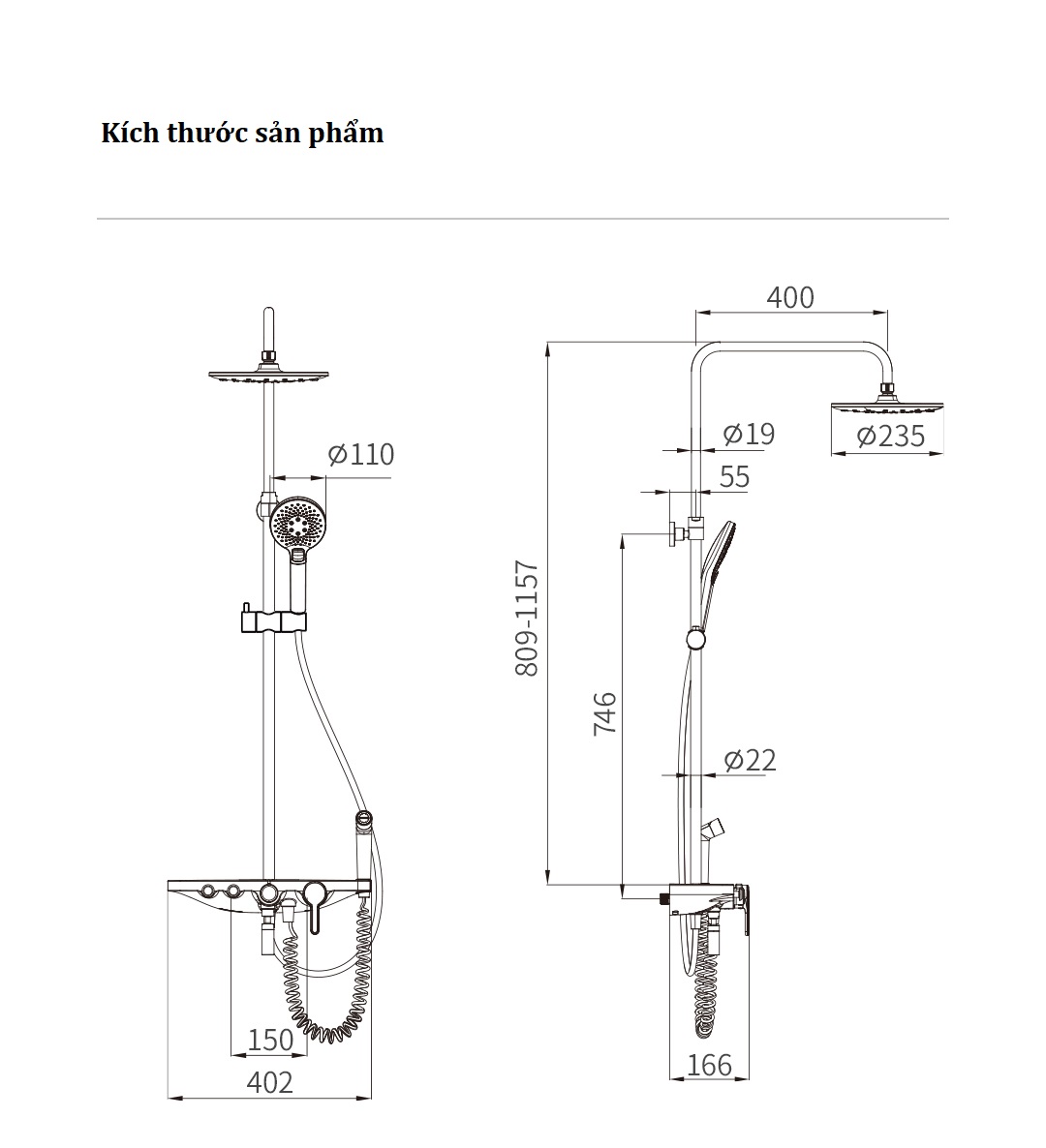 Sen cây tắm đứng Xiaomi diiib DXYLY006 màu đen