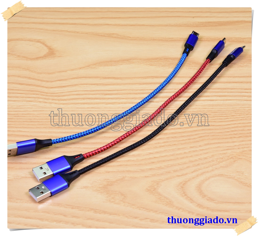 Cáp sạc micro usb loại ngắn vỏ bọc vải dù, hỗ trợ sạc nhanh (23cm, 27cm, 2.1A)