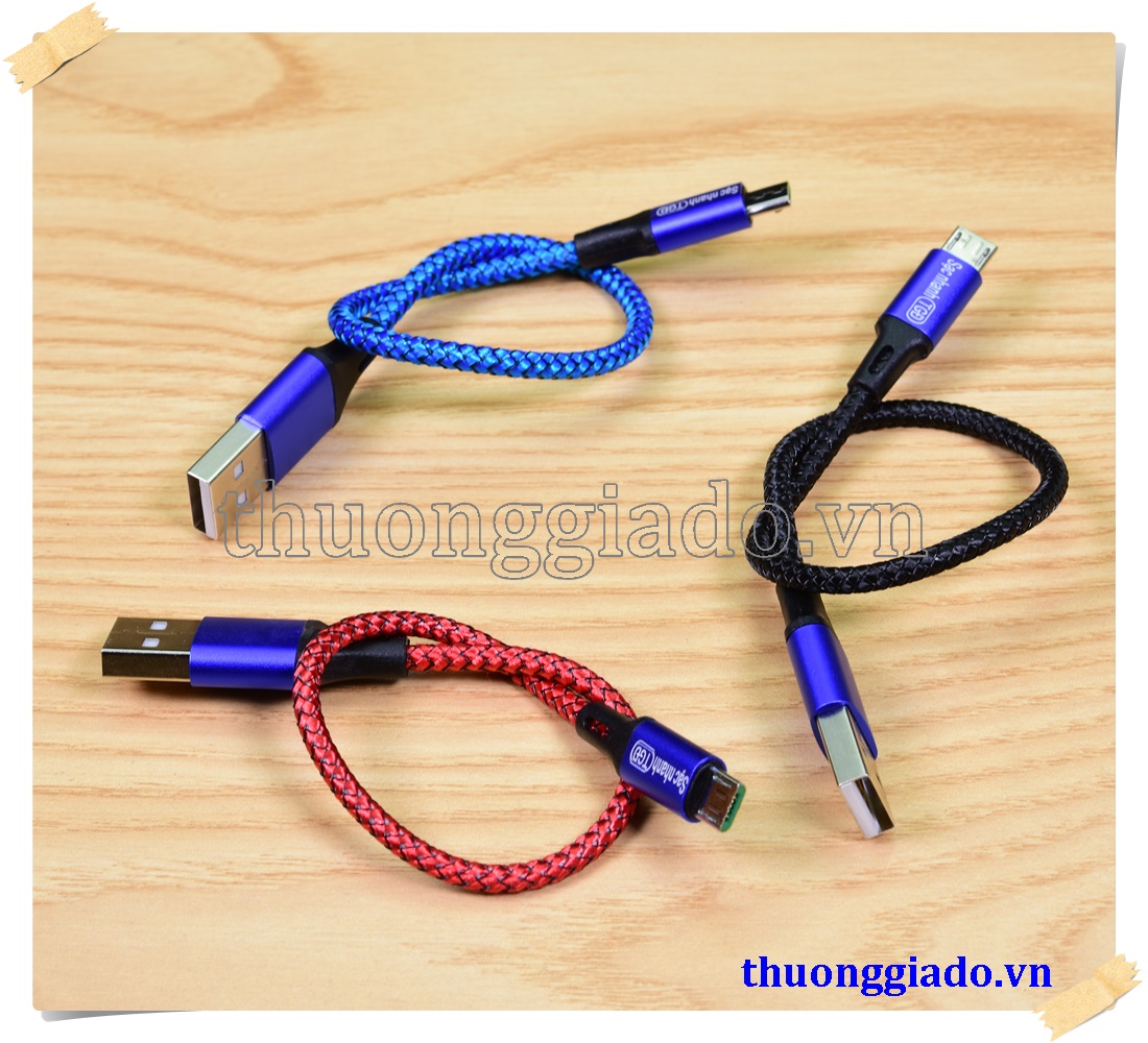 Cáp sạc micro usb loại ngắn vỏ bọc vải dù, hỗ trợ sạc nhanh (23cm, 27cm, 2.1A)