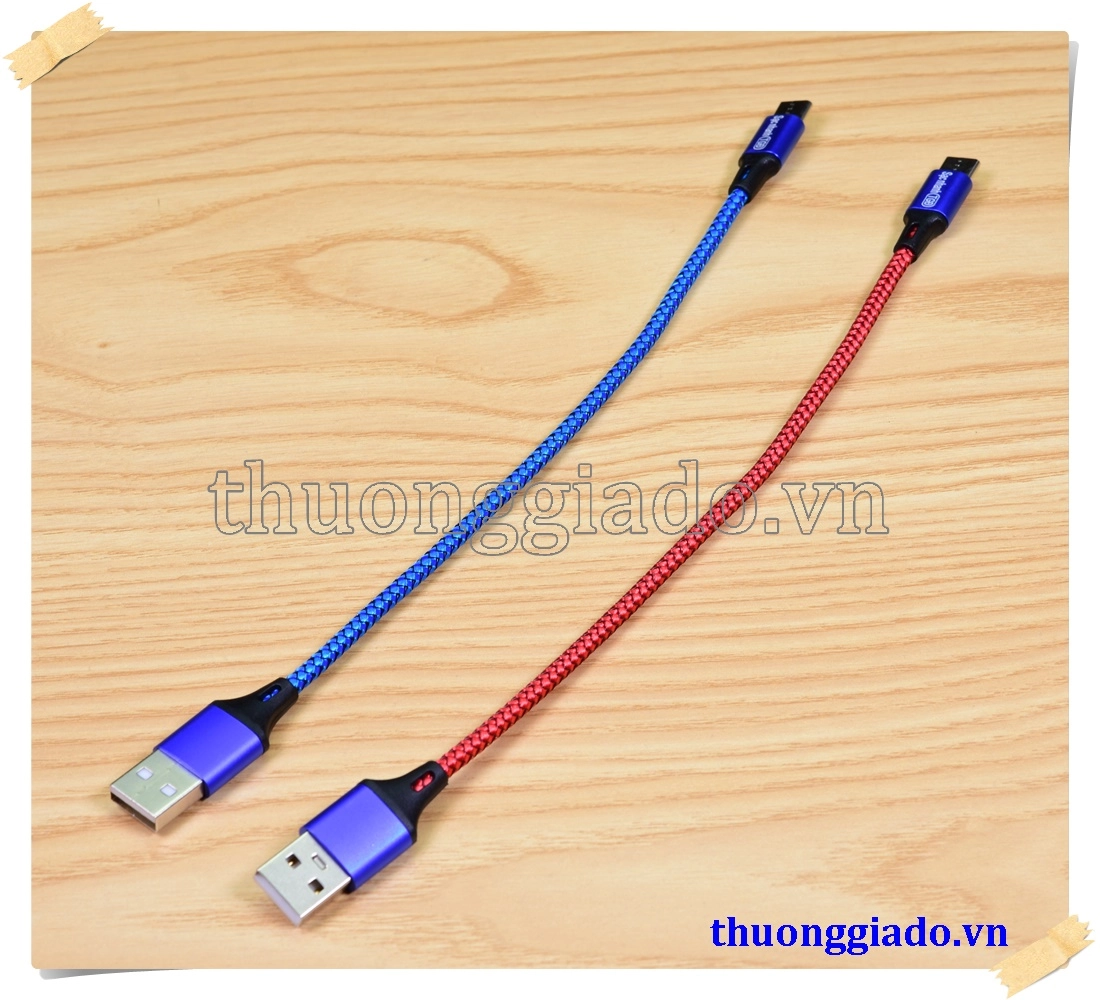 Cáp sạc usb-c loại ngắn, vỏ bọc vải dù, hỗ trợ sạc nhanh (23cm, 2.1A)