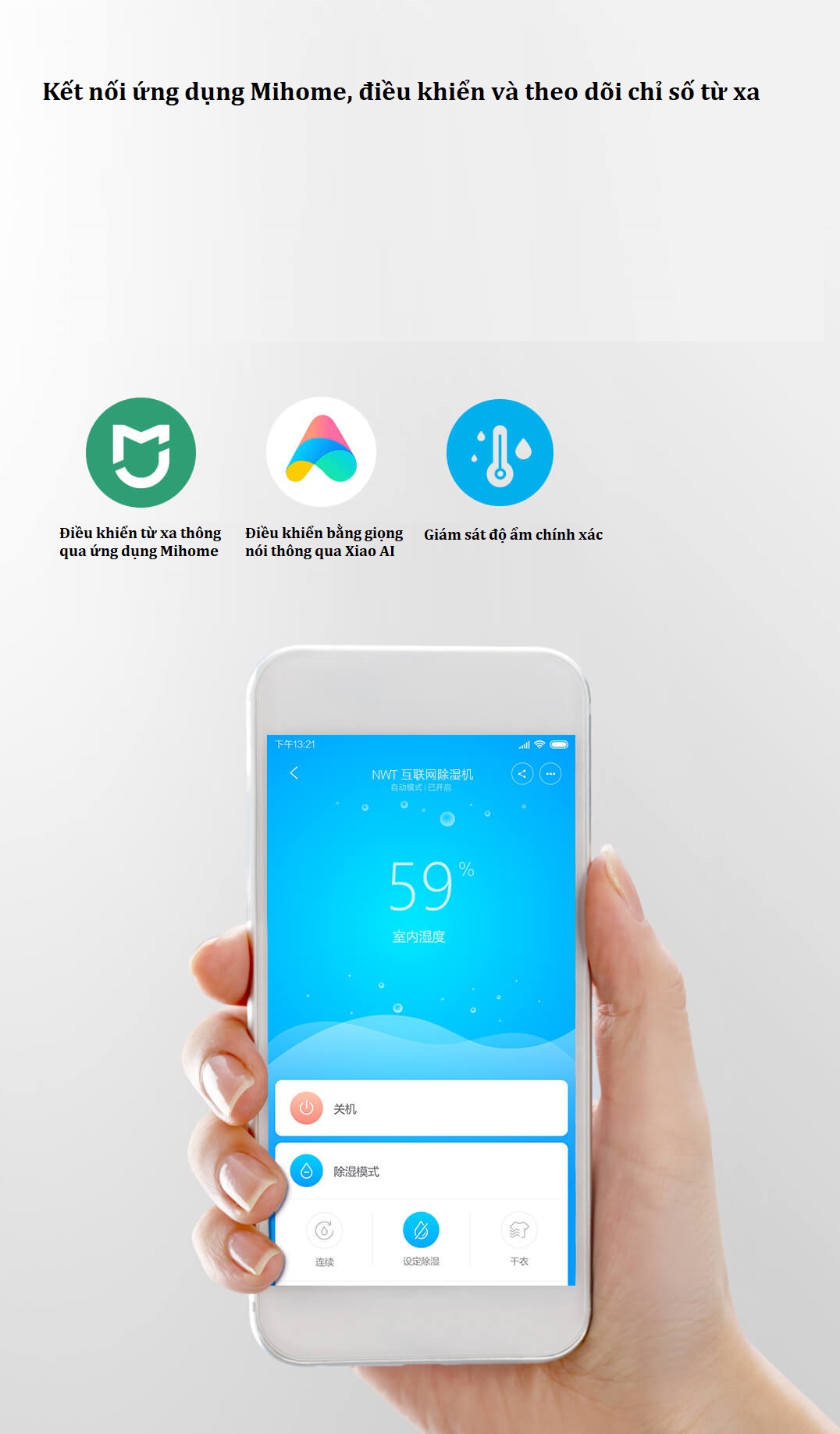 Máy hút ẩm Xiaomi NEW WIDETECH 30L (WDH330EFW1) kết nối Mihome