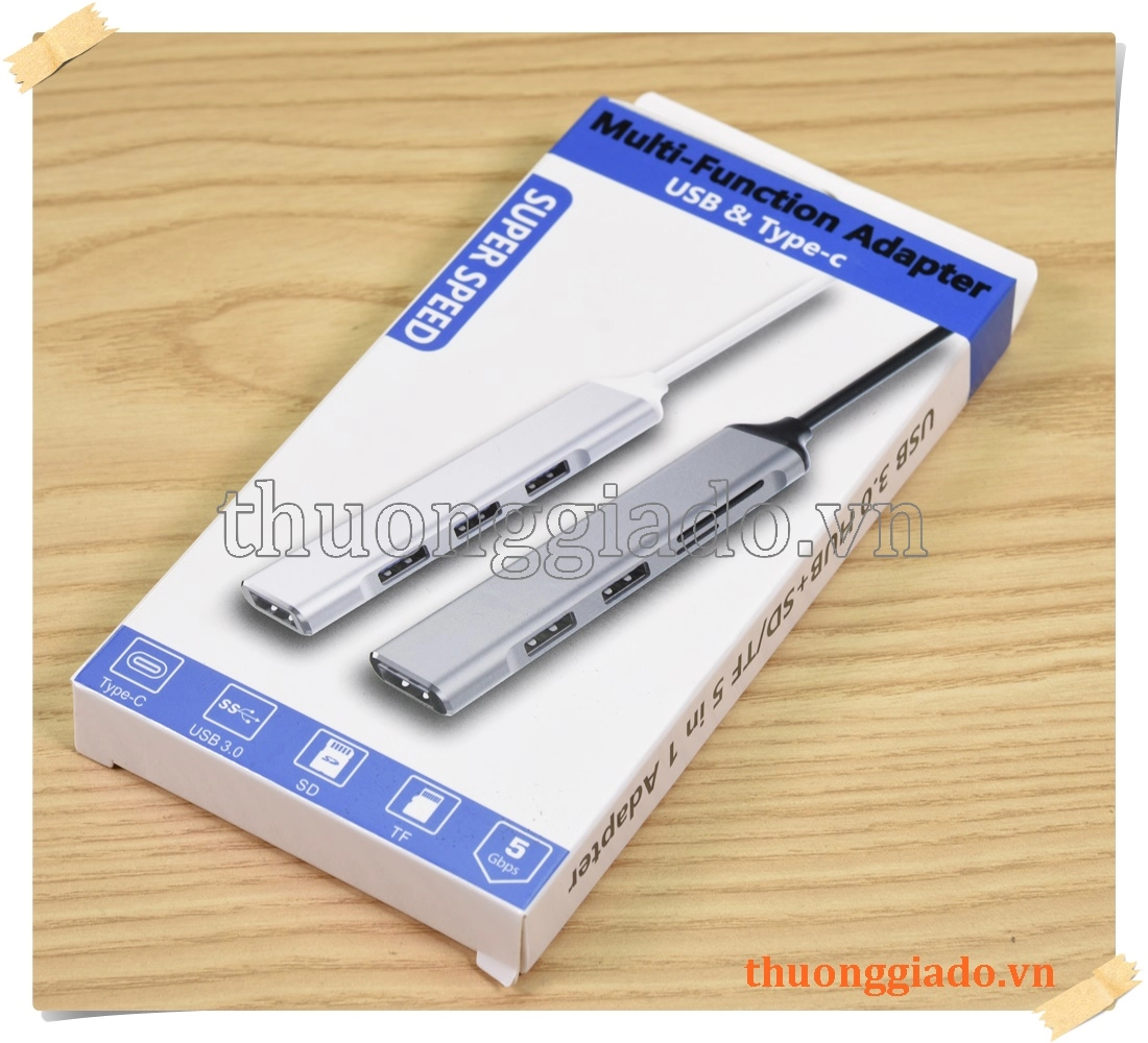 Bộ chuyển đổi đa chức năng 5 trong 1 từ USB-C ra 3 cổng USB3.0+SD+TF (usb hub)