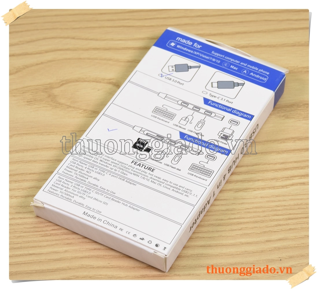 Bộ chuyển đổi đa chức năng 5 trong 1 từ USB-C ra 3 cổng USB3.0+SD+TF (usb hub)