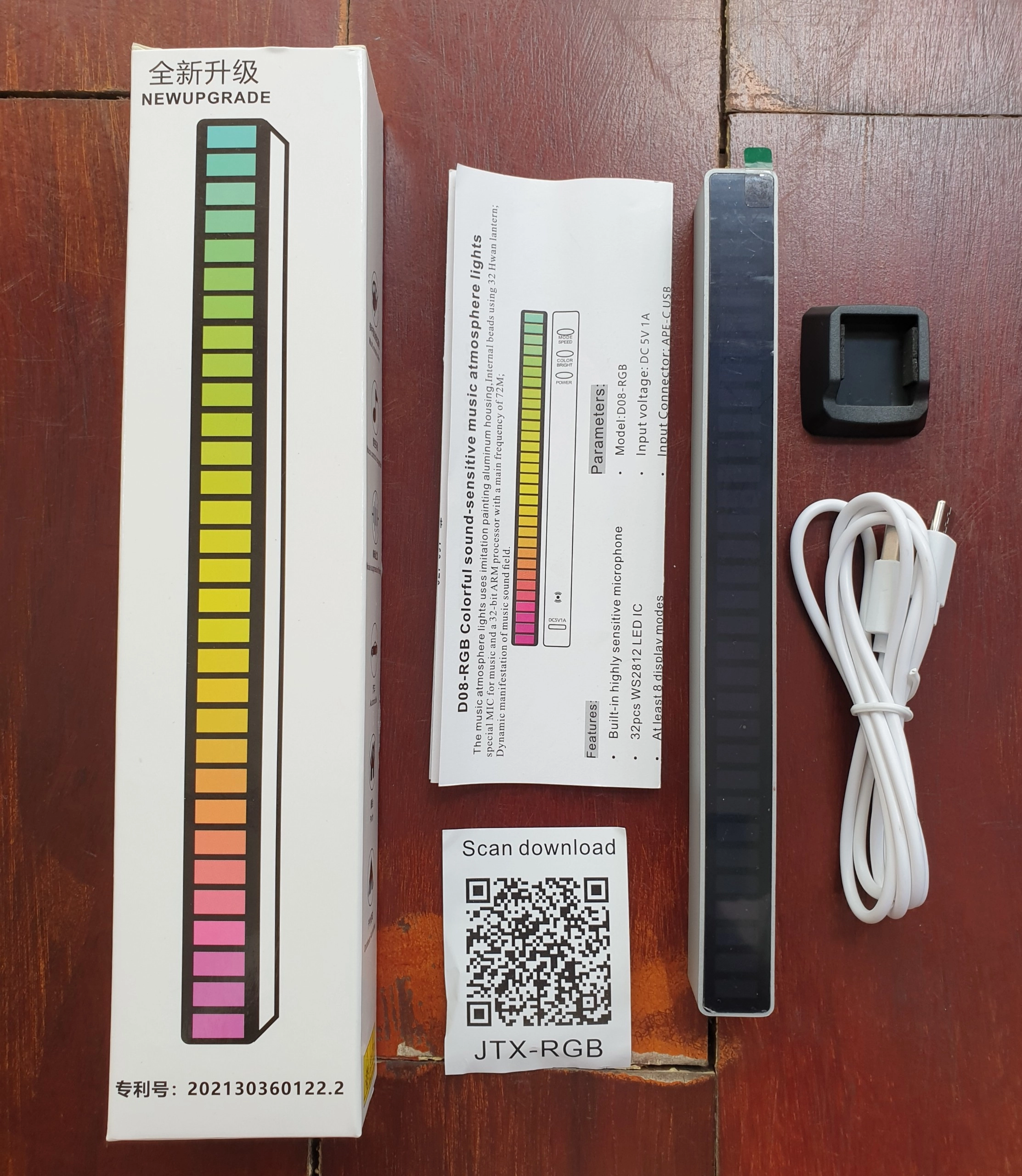 Thanh đèn led D08-RGB cảm ứng âm thanh, tích hợp micro thu âm nhấp nháy theo nhạc Thanh đèn led D08-RGB cảm ứng âm thanh, tích hợp micro thu âm nhấp nháy theo nhạc
