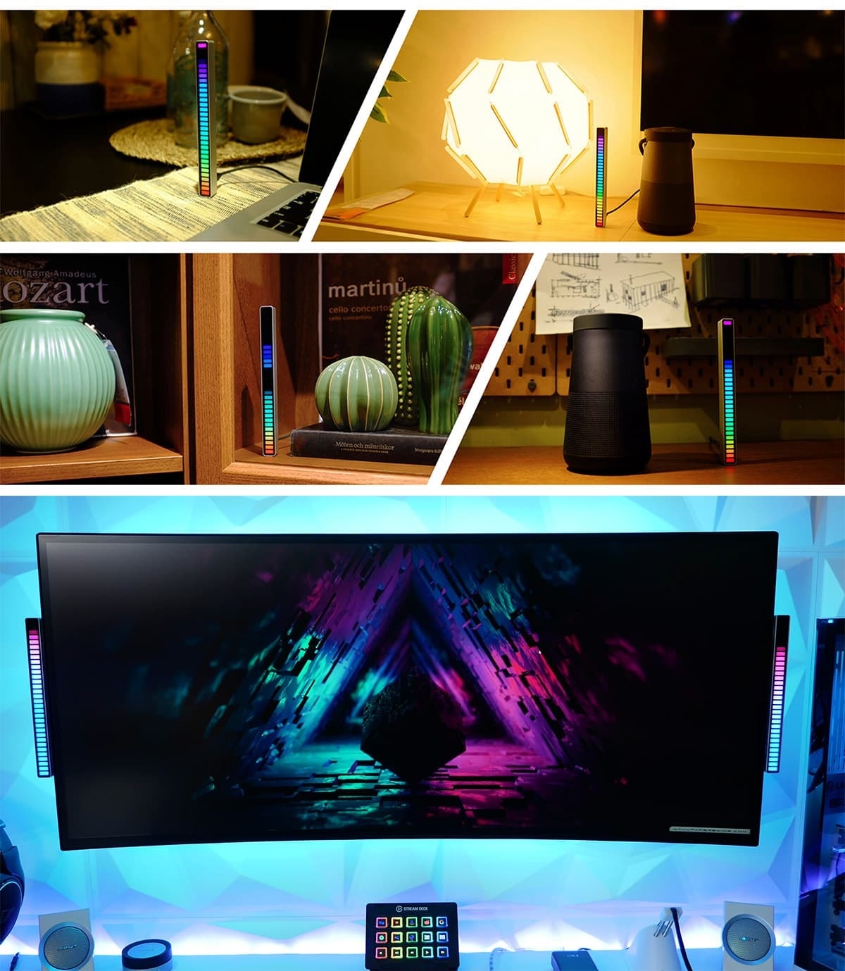 Thanh đèn led D08-RGB cảm ứng âm thanh, tích hợp micro thu âm nhấp nháy theo nhạc
